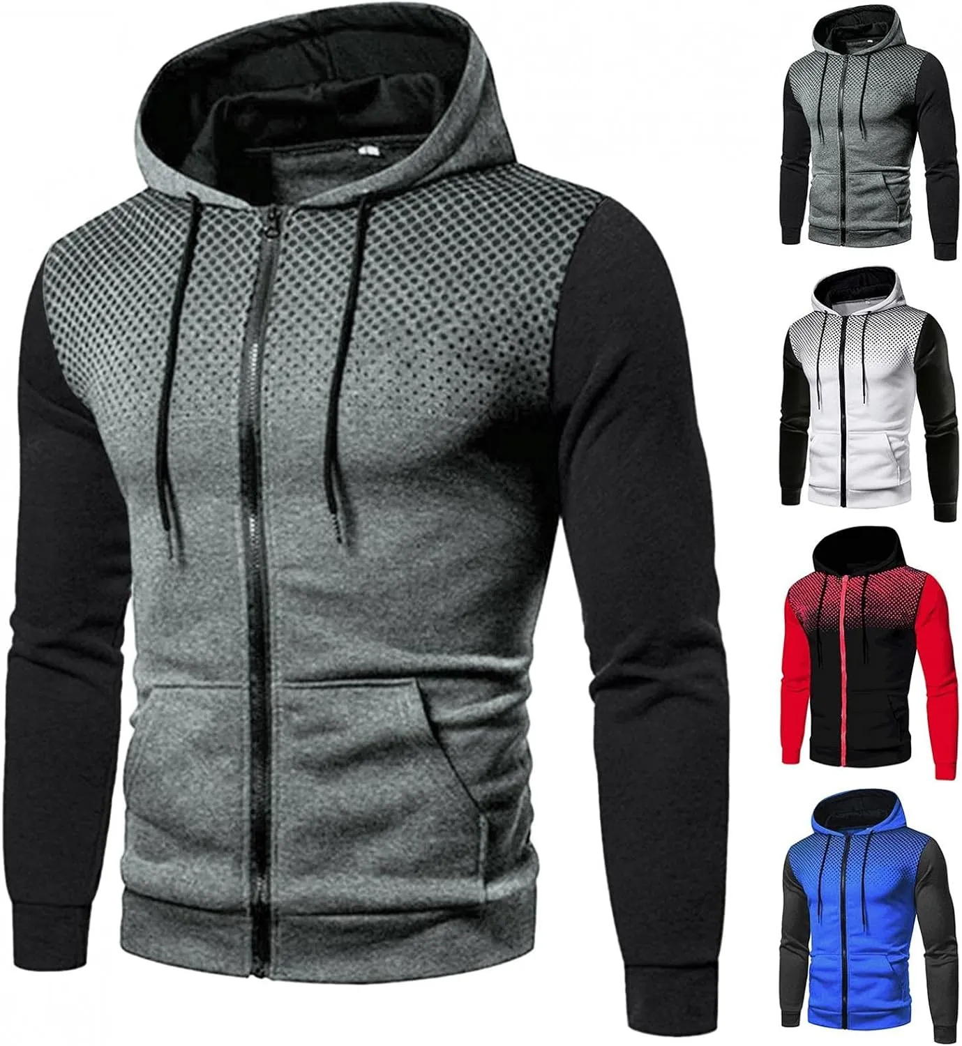 Hoodies for Men,Men's Hoodies,Fashion Polka Dot Mens Athletic Hoodies Full-Zip Sports Long Sleeve Hooded Sweatshirts