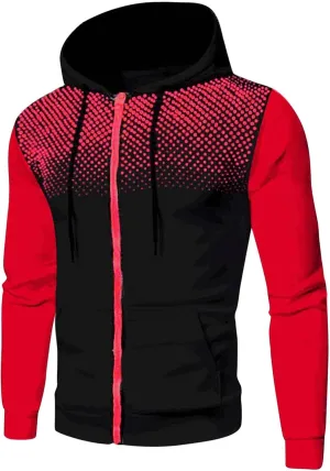 Hoodies for Men,Men's Hoodies,Fashion Polka Dot Mens Athletic Hoodies Full-Zip Sports Long Sleeve Hooded Sweatshirts