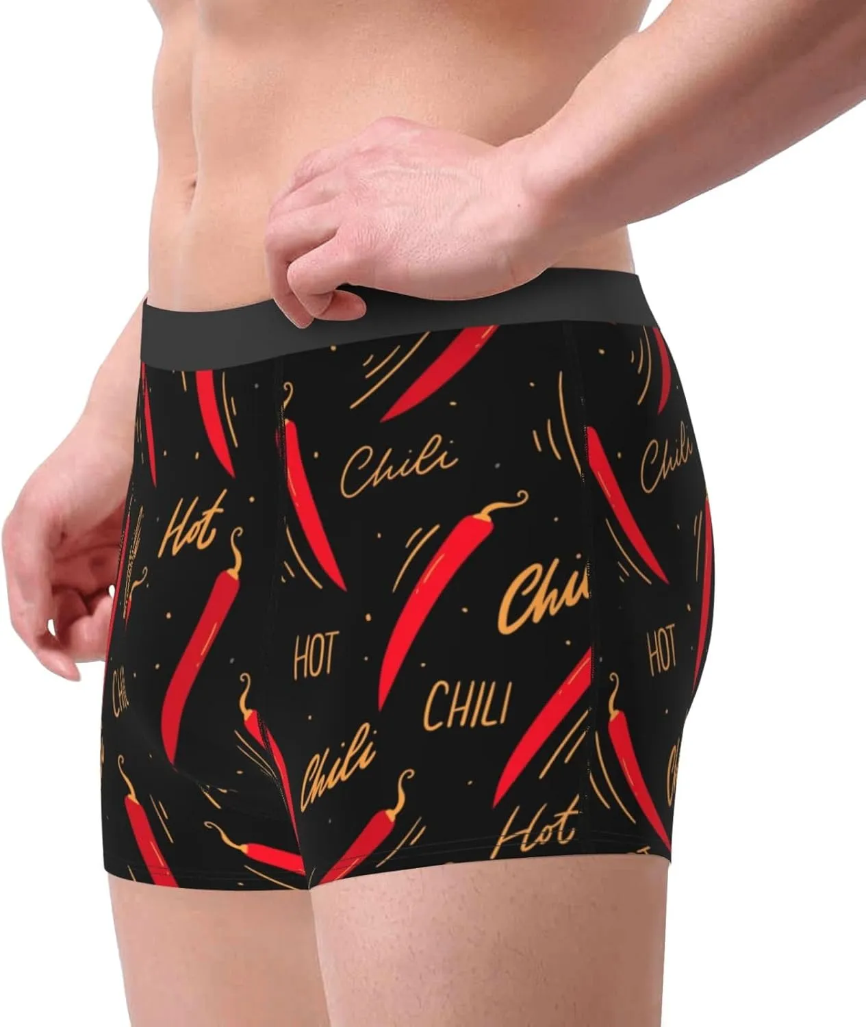 Hot Chili Print Boxer Briefs For Men Breathable Underwear-