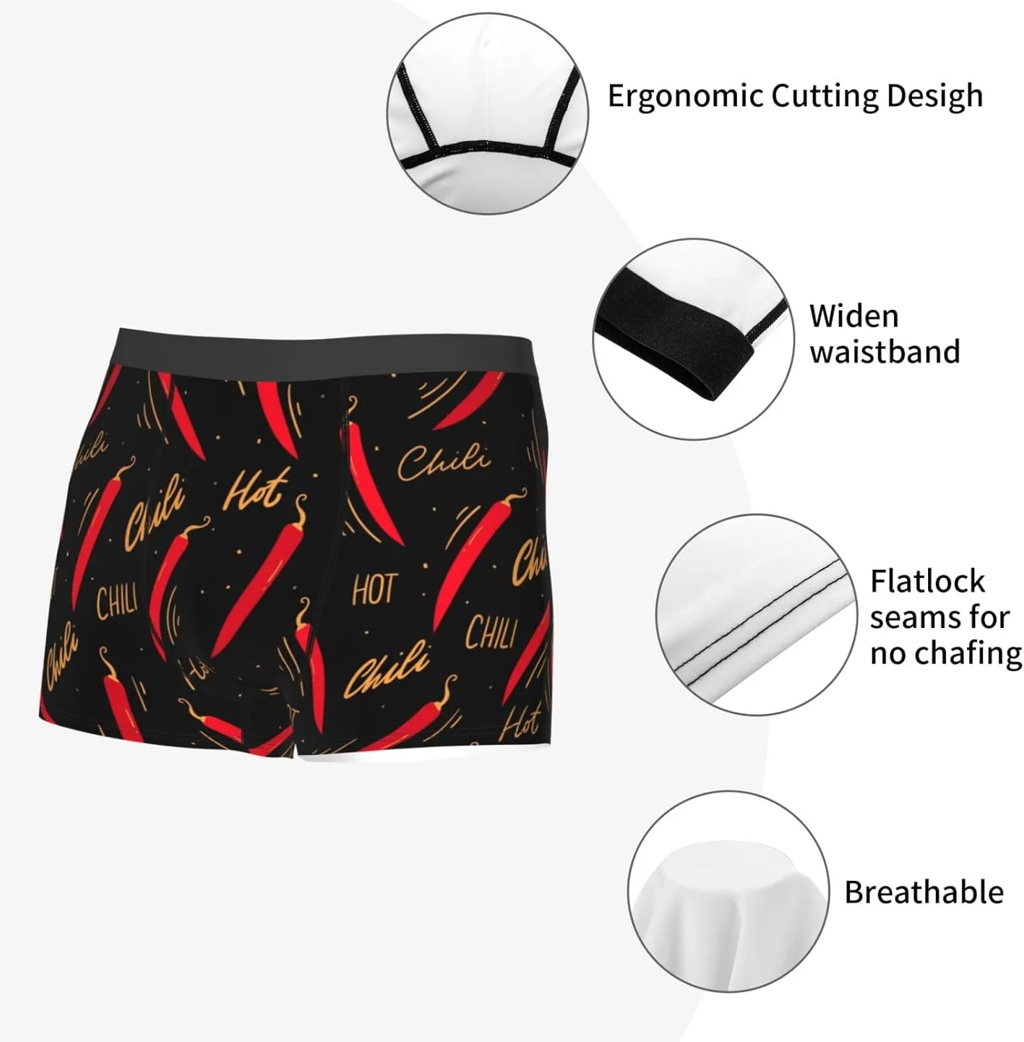 Hot Chili Print Boxer Briefs For Men Breathable Underwear-
