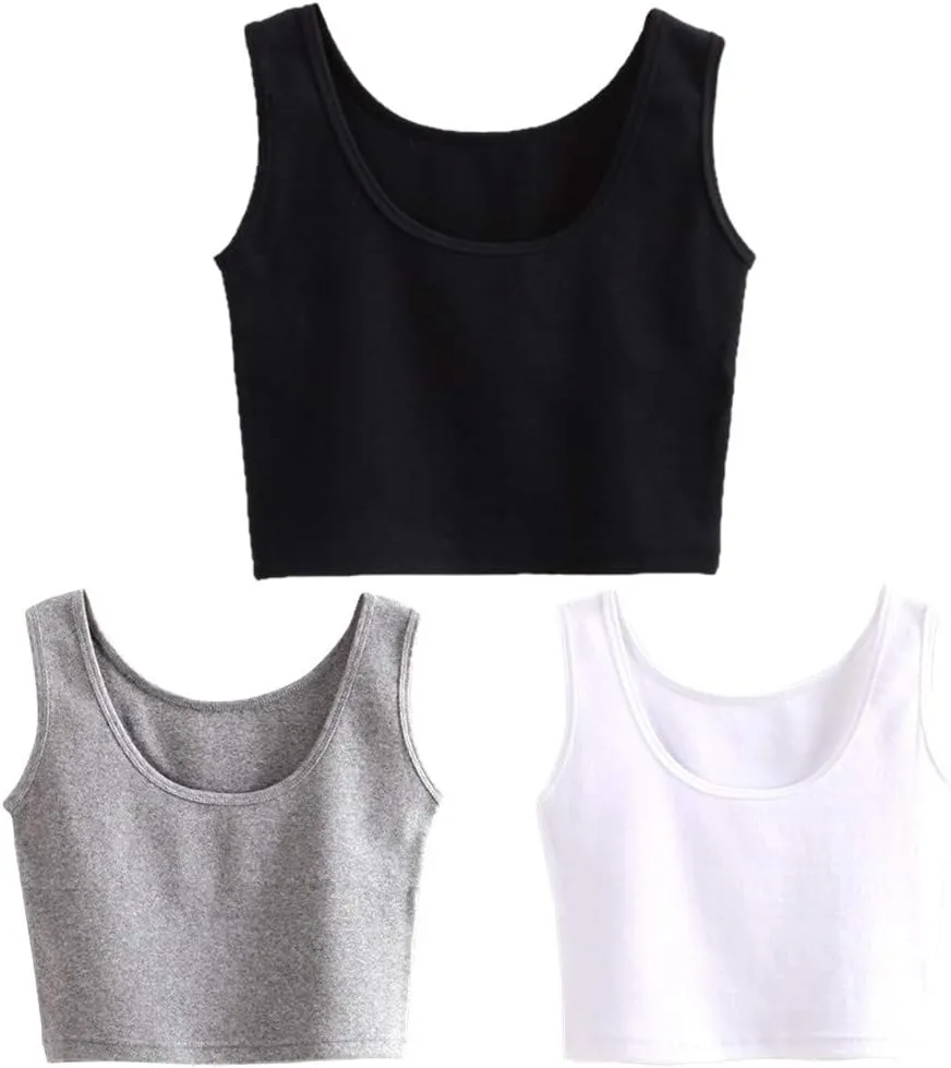 HZH Short Yoga Dance Athletic Tank Crop Tops Shirts for Women or Teens(3 Pack)
