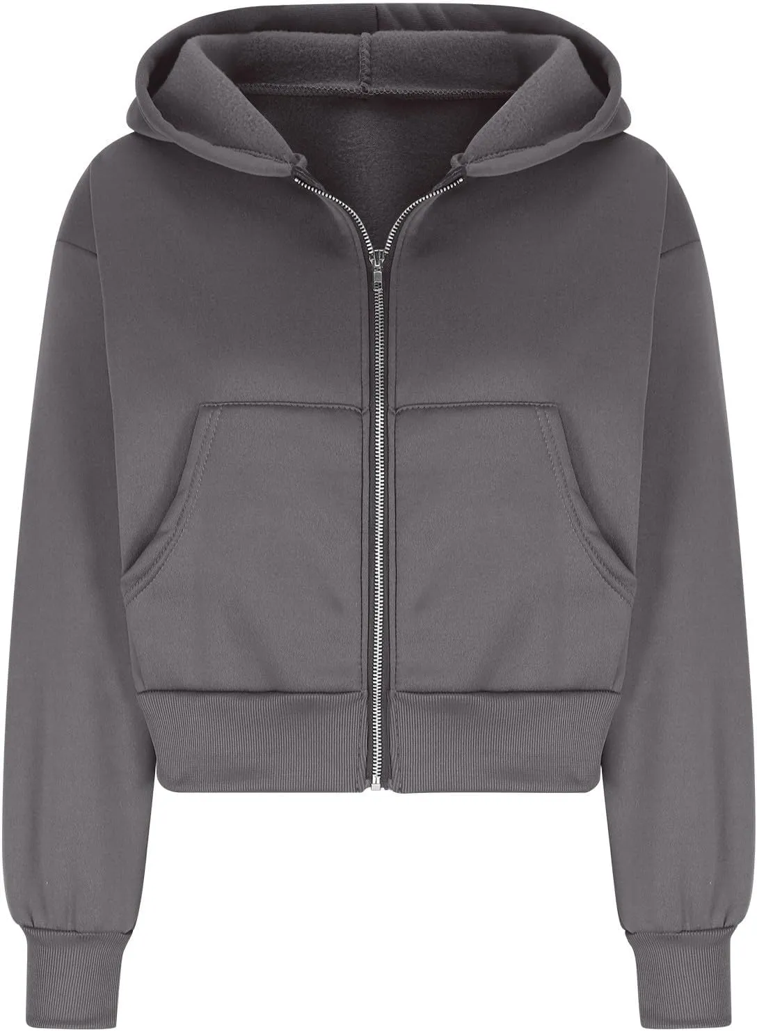 Jackets for Women Fashion Cropped Hoodie Jackets Spring Hooded Short Jackets Loose Fit Full-Zip Soild Casual Outwear