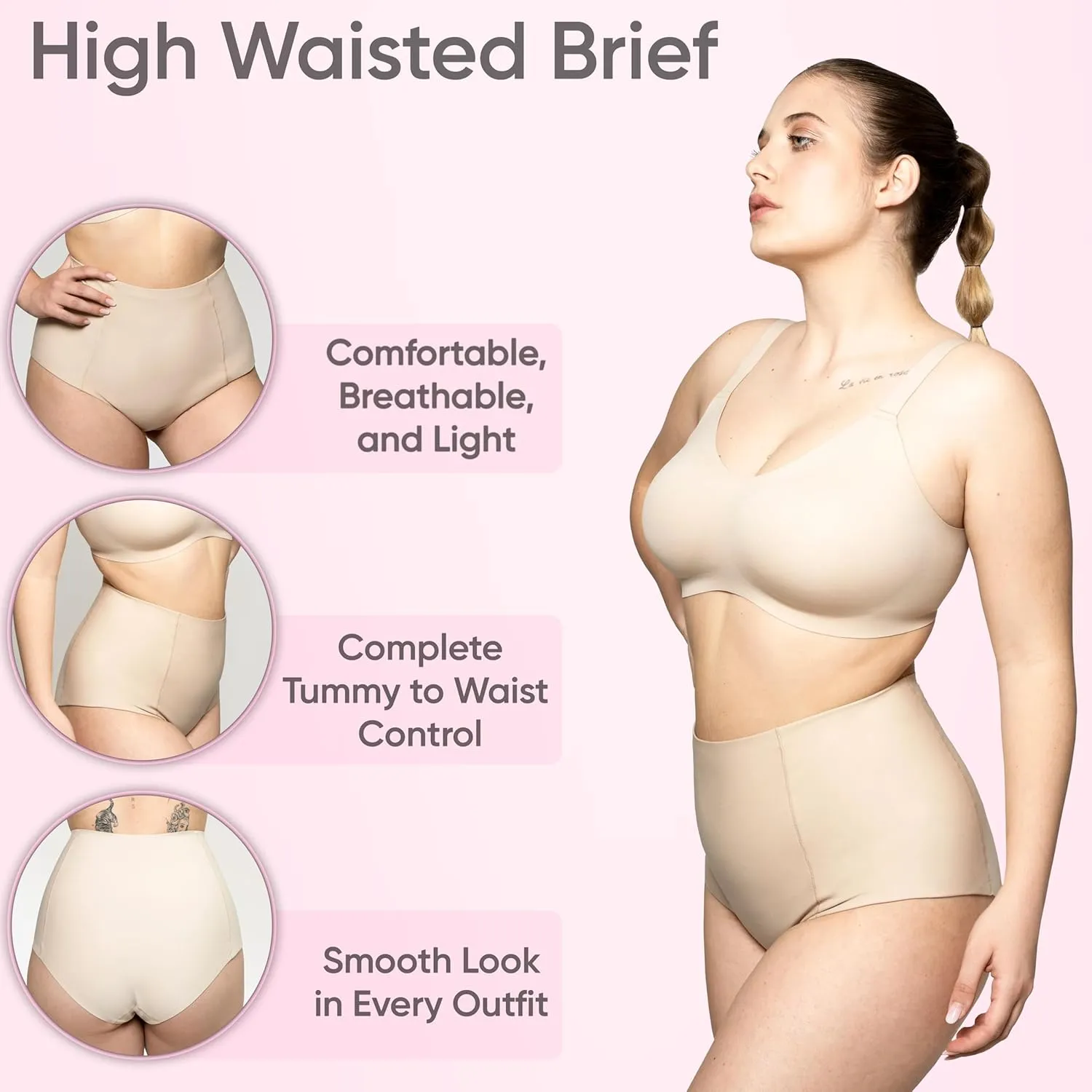 kaeruskin Eco Sustainable Tummy Control Underwear for Women - High Waisted Shapewear Panties - Breathable & Stretchy Girdle