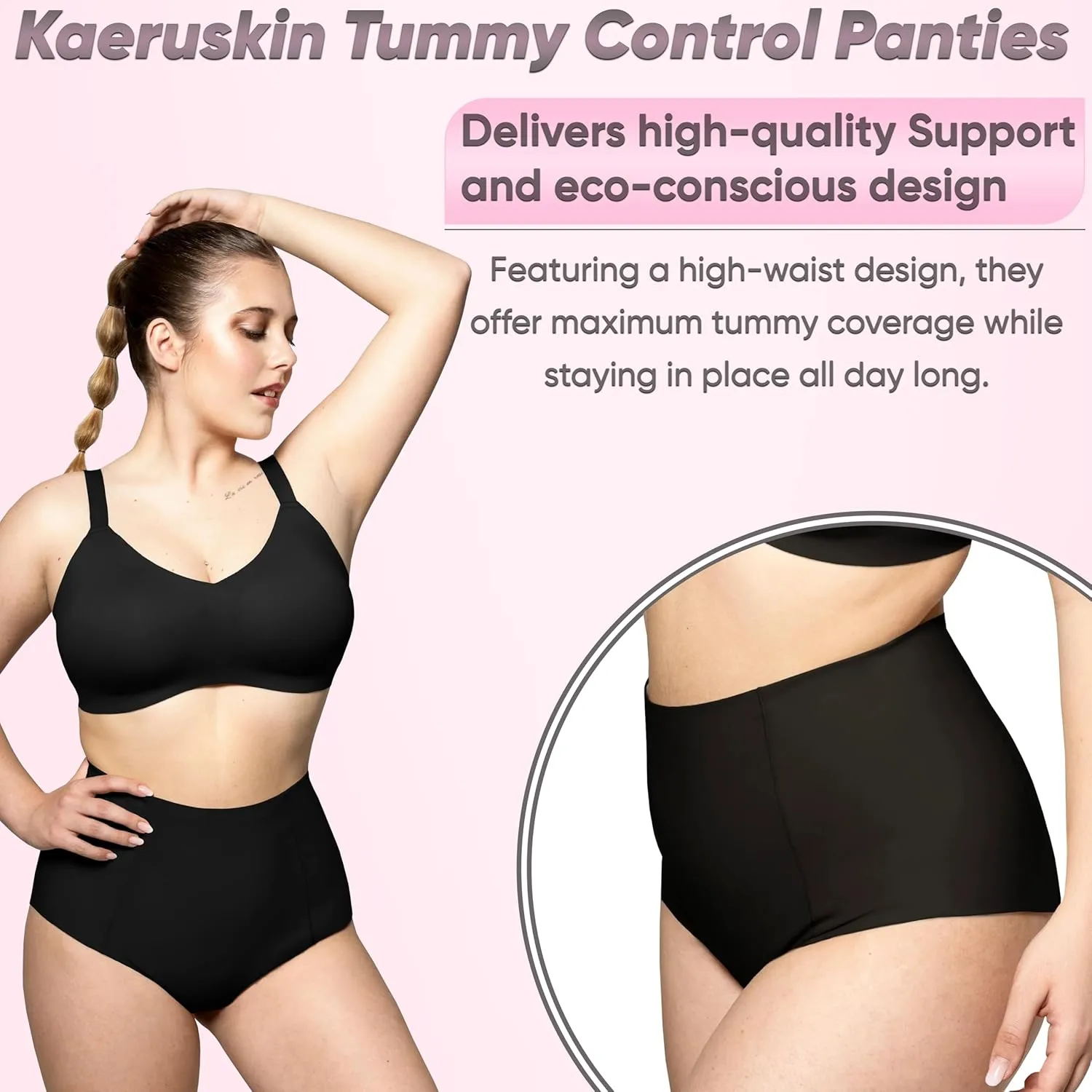 kaeruskin Eco Sustainable Tummy Control Underwear for Women - High Waisted Shapewear Panties - Breathable & Stretchy Girdle