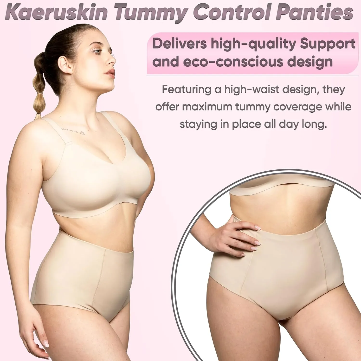 kaeruskin Eco Sustainable Tummy Control Underwear for Women - High Waisted Shapewear Panties - Breathable & Stretchy Girdle