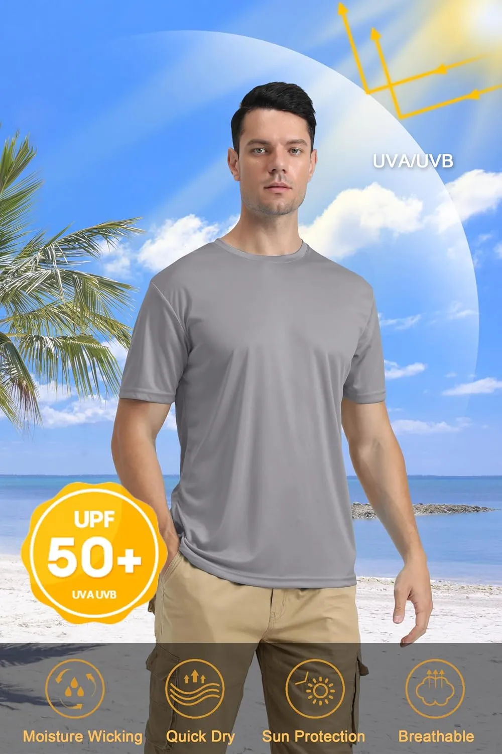KEFITEVD Men's Short Sleeve UPF 50  Sun Protection Shirts Quick Dry Rashguard Swim Shirt SPF Workout Fishing Athletic T-Shirt