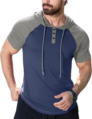 KUYIGO Mens Short Sleeve Hoodies Casual Athletic Workout Fashion Pullover Hooded Sweatshirt with Drawstring