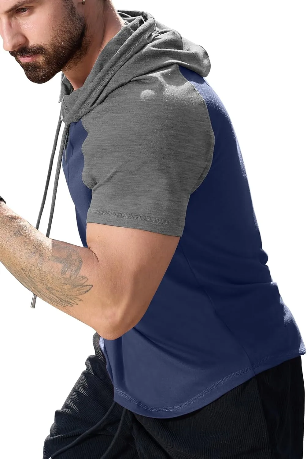 KUYIGO Mens Short Sleeve Hoodies Casual Athletic Workout Fashion Pullover Hooded Sweatshirt with Drawstring