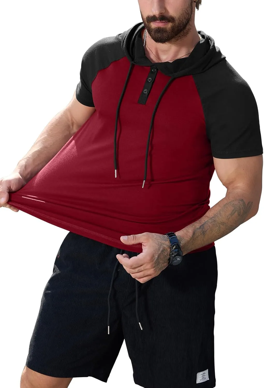 KUYIGO Mens Short Sleeve Hoodies Casual Athletic Workout Fashion Pullover Hooded Sweatshirt with Drawstring