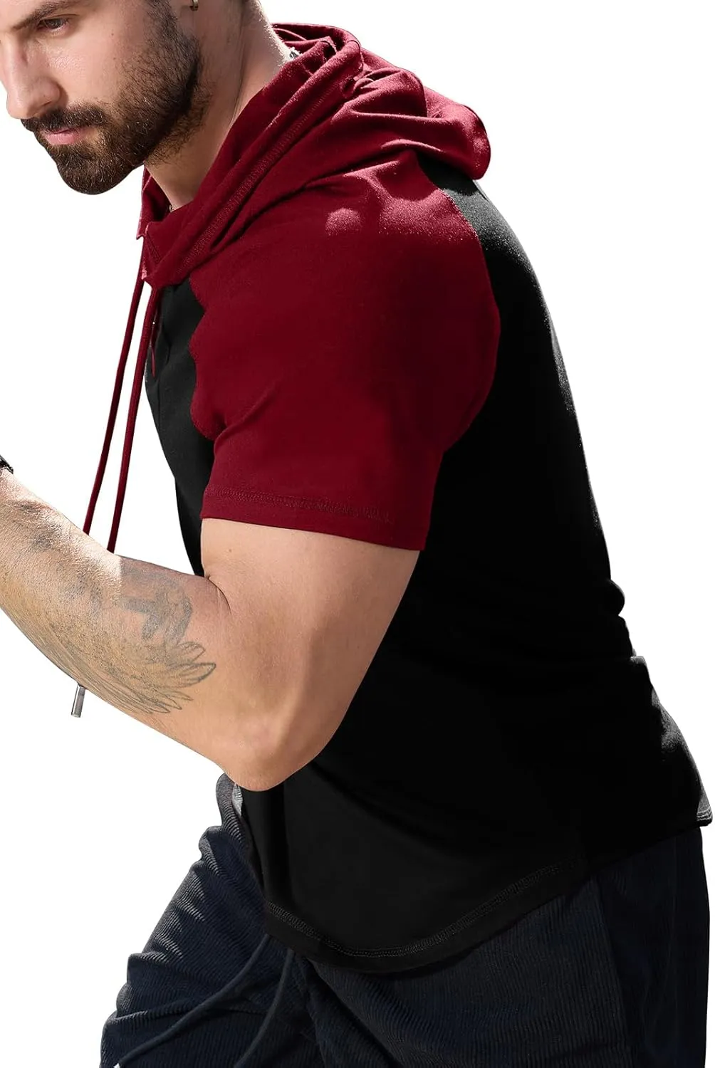 KUYIGO Mens Short Sleeve Hoodies Casual Athletic Workout Fashion Pullover Hooded Sweatshirt with Drawstring