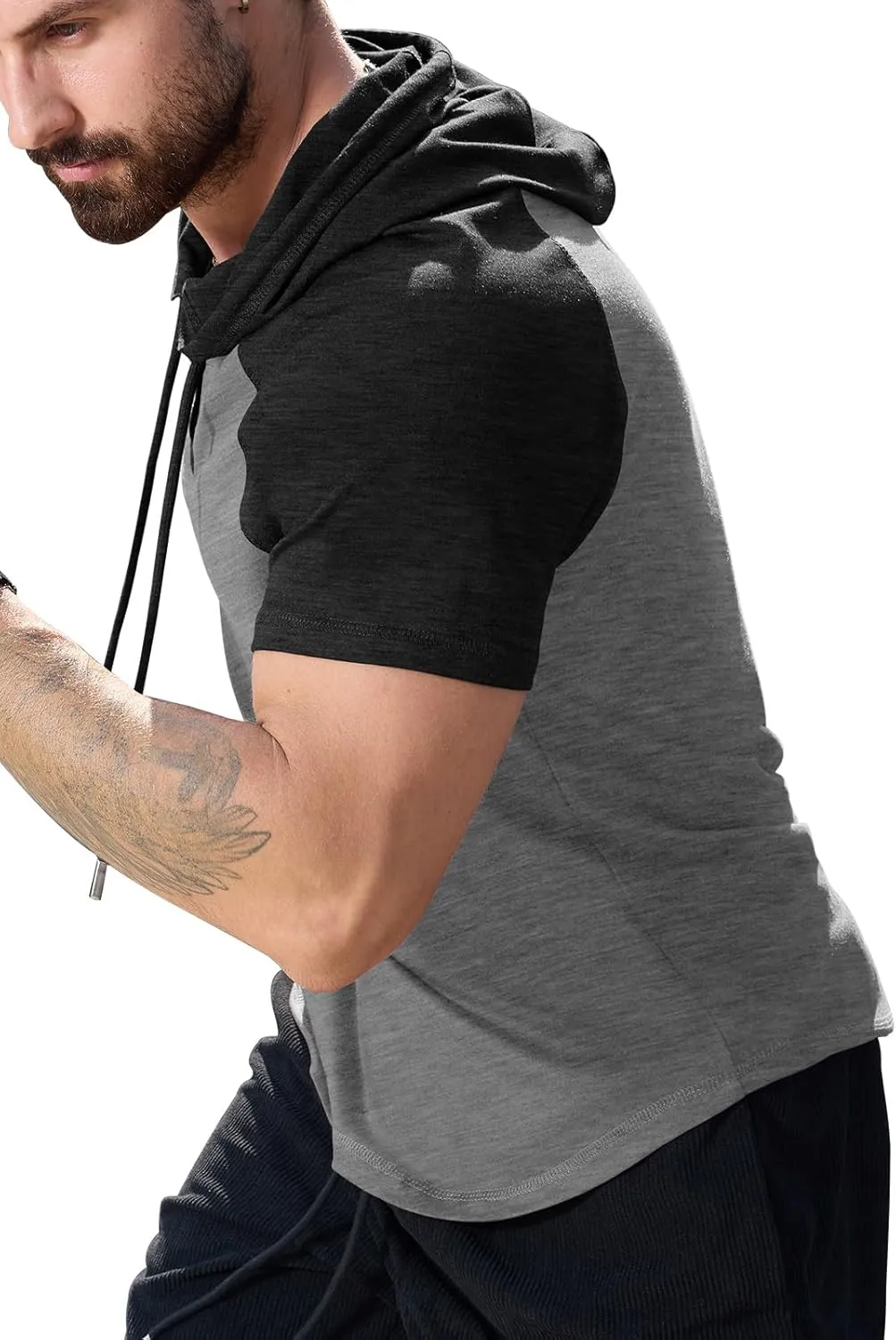 KUYIGO Mens Short Sleeve Hoodies Casual Athletic Workout Fashion Pullover Hooded Sweatshirt with Drawstring