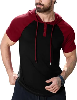 KUYIGO Mens Short Sleeve Hoodies Casual Athletic Workout Fashion Pullover Hooded Sweatshirt with Drawstring