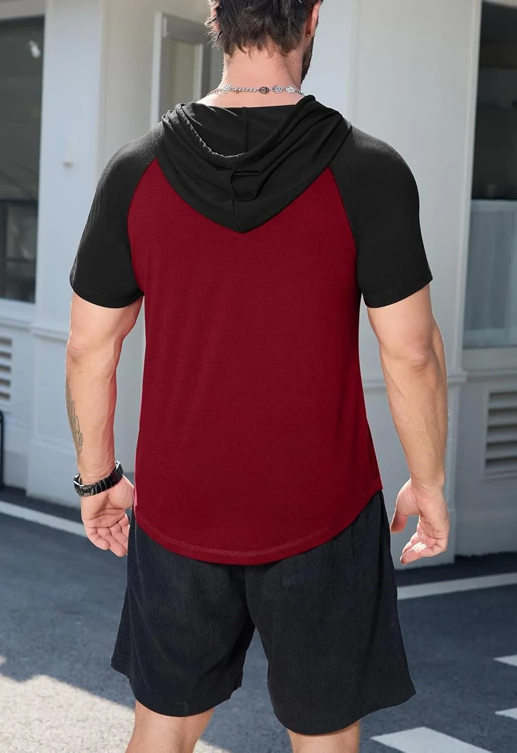 KUYIGO Mens Short Sleeve Hoodies Casual Athletic Workout Fashion Pullover Hooded Sweatshirt with Drawstring