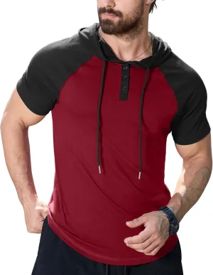 KUYIGO Mens Short Sleeve Hoodies Casual Athletic Workout Fashion Pullover Hooded Sweatshirt with Drawstring