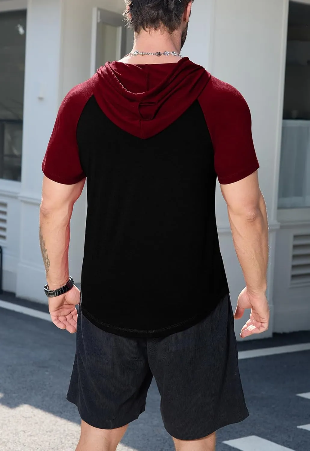 KUYIGO Mens Short Sleeve Hoodies Casual Athletic Workout Fashion Pullover Hooded Sweatshirt with Drawstring