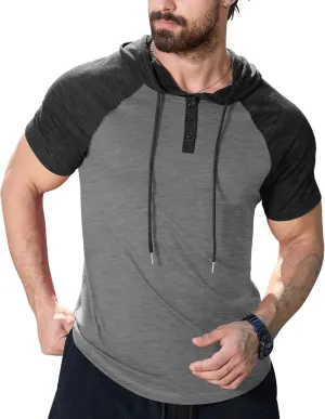 KUYIGO Mens Short Sleeve Hoodies Casual Athletic Workout Fashion Pullover Hooded Sweatshirt with Drawstring
