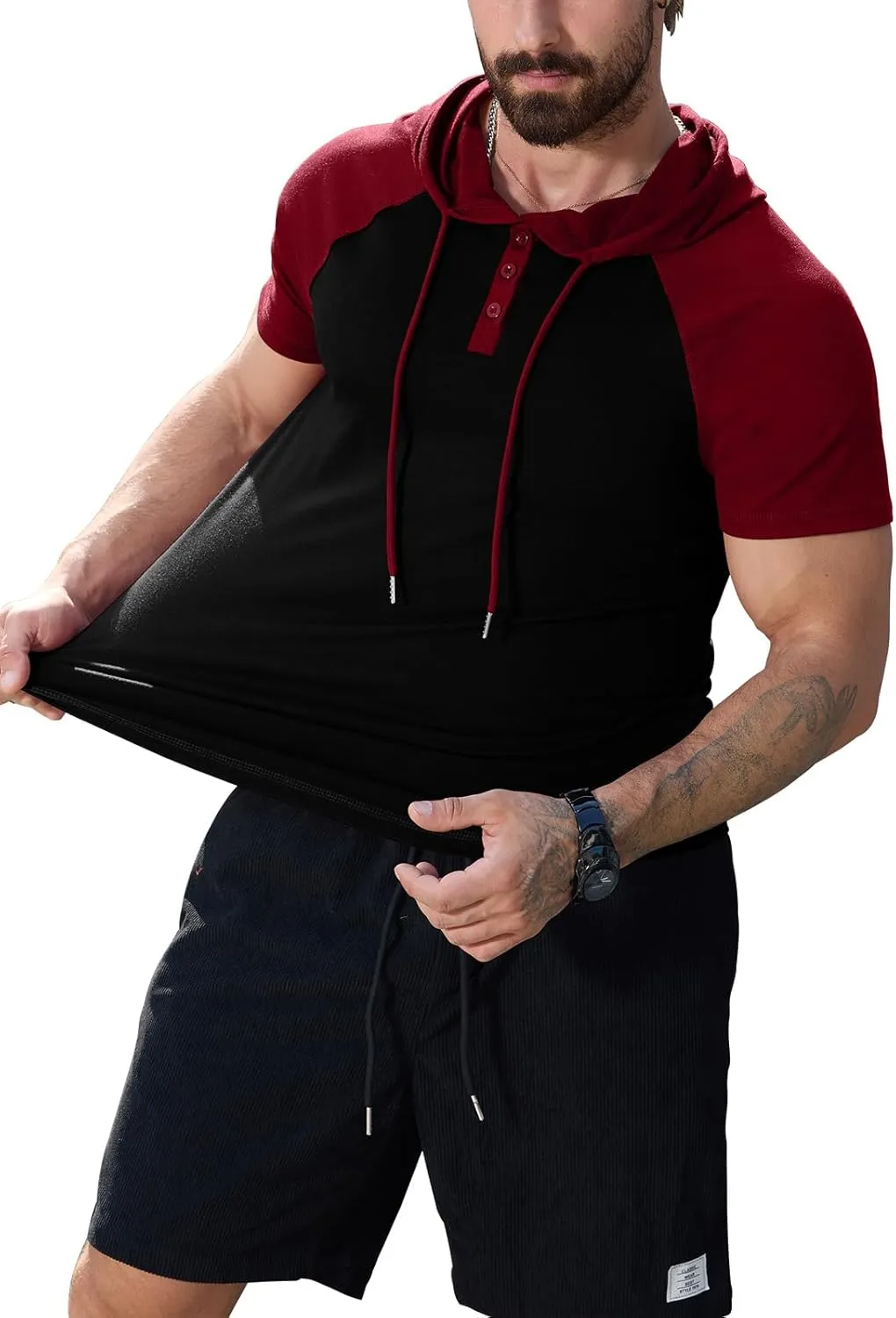 KUYIGO Mens Short Sleeve Hoodies Casual Athletic Workout Fashion Pullover Hooded Sweatshirt with Drawstring