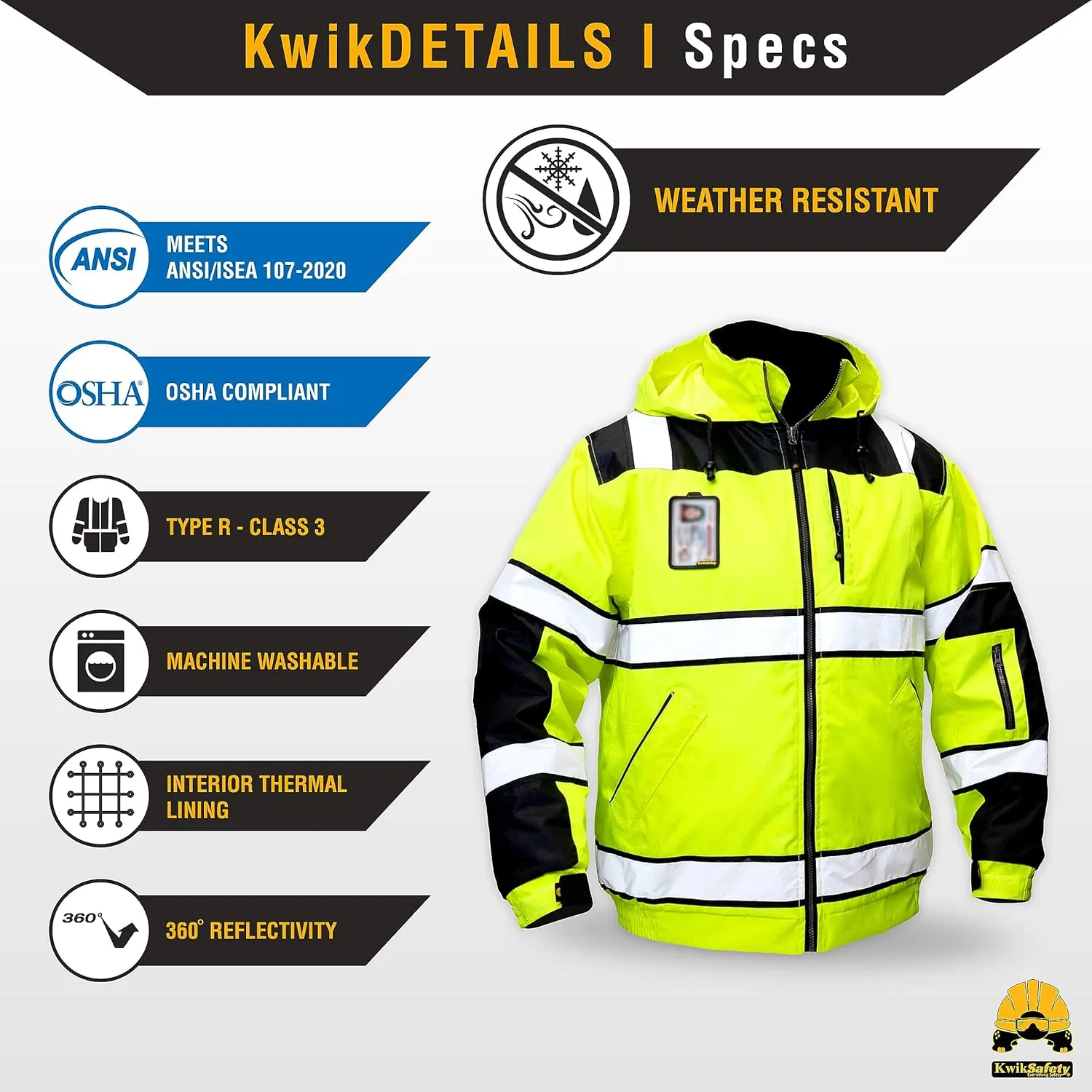 KwikSafety Reflective Jackets | Men's Insulated Hi Vis Work Bombers | Yellow, Orange, Multicolor