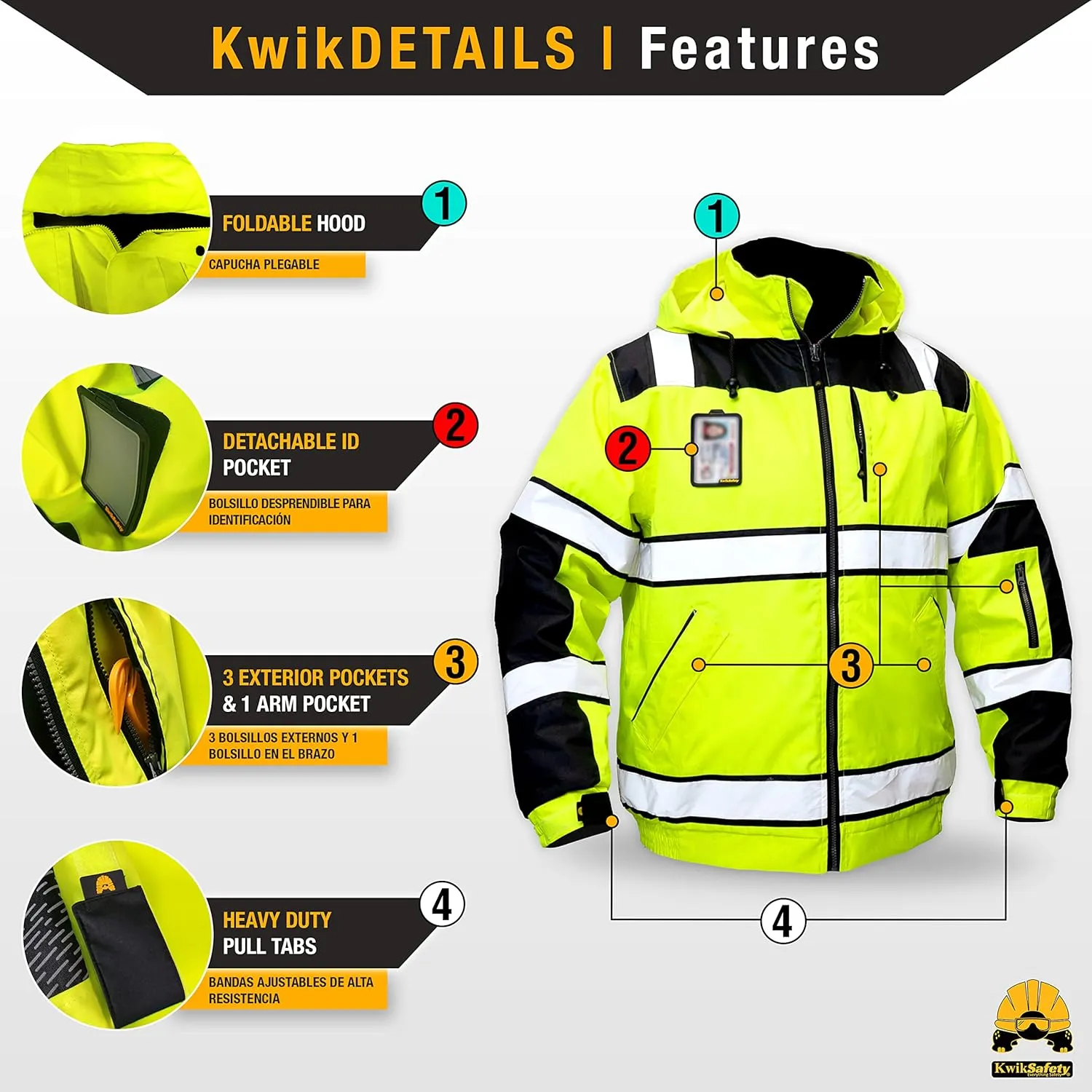 KwikSafety Reflective Jackets | Men's Insulated Hi Vis Work Bombers | Yellow, Orange, Multicolor