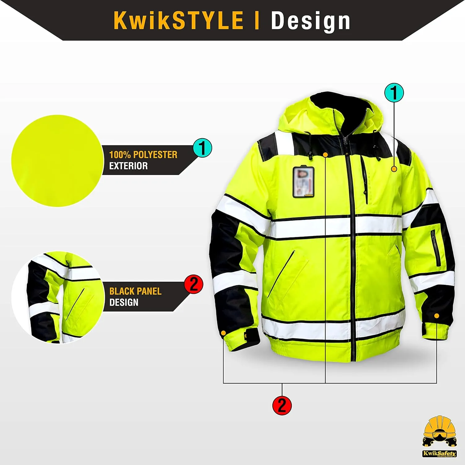KwikSafety Reflective Jackets | Men's Insulated Hi Vis Work Bombers | Yellow, Orange, Multicolor