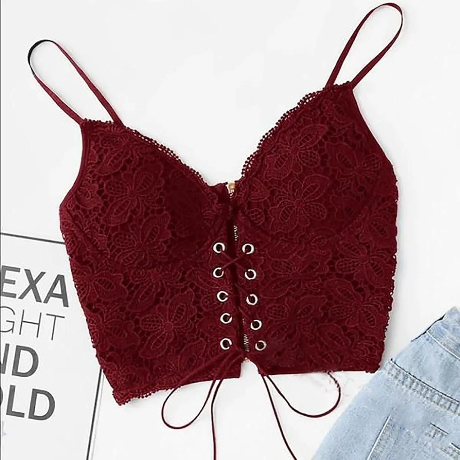 Lace Bralette for Women Sexy Spaghetti Strap Breathable Tank Top V Neck Push up Slim Fit Basic Vest Women Sport Bras