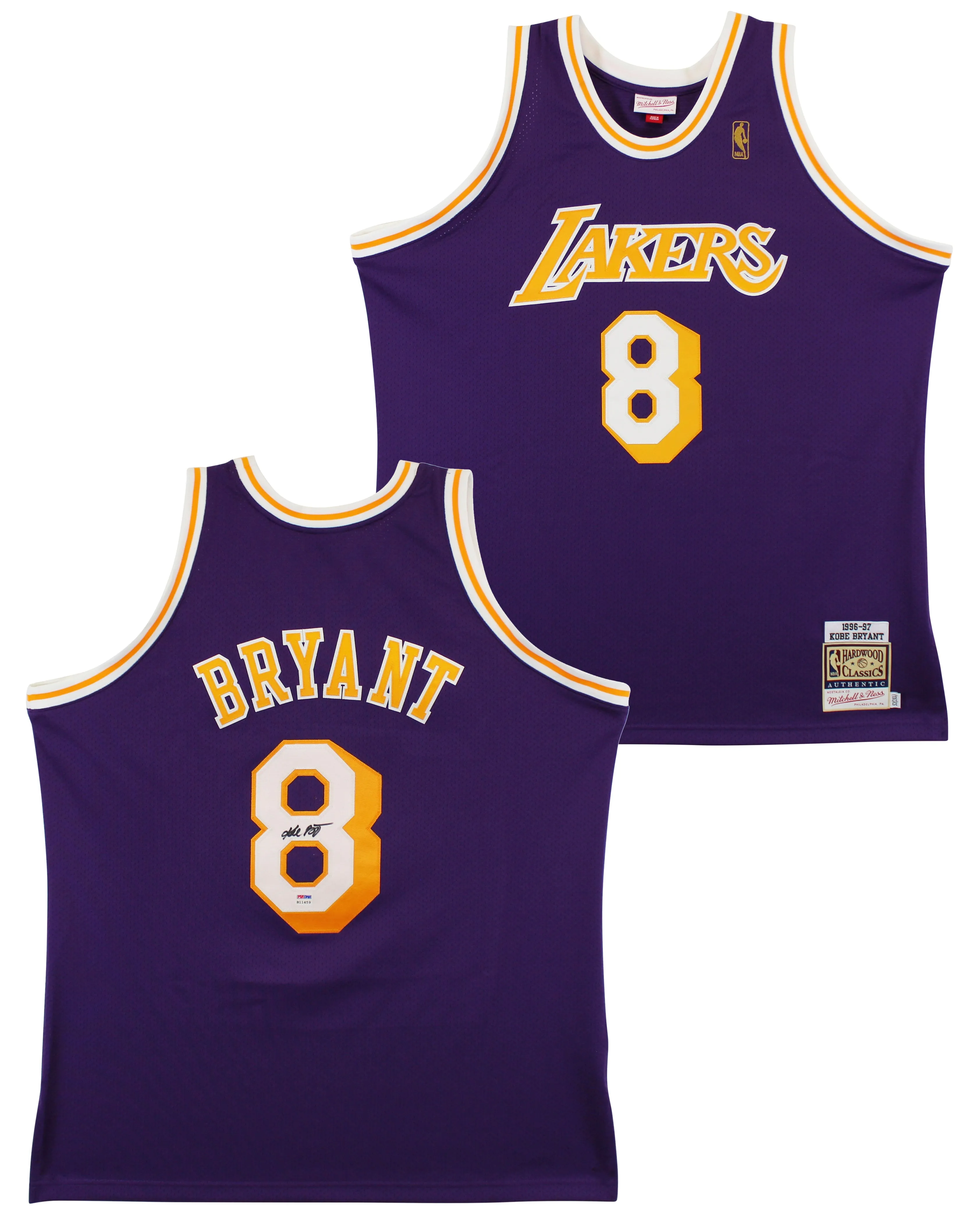 Lakers Kobe Bryant Signed Purple M&N 1996-97 TB HWC Authentic Jersey PSA #B11459