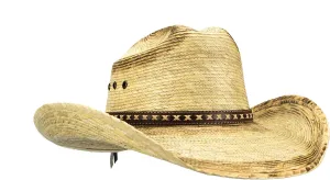 Large Mexican Palm Leaf Cowboy Hat Sombreros Vaqueros de Palma de Hombre, Flex Fit (Burnt Stain)