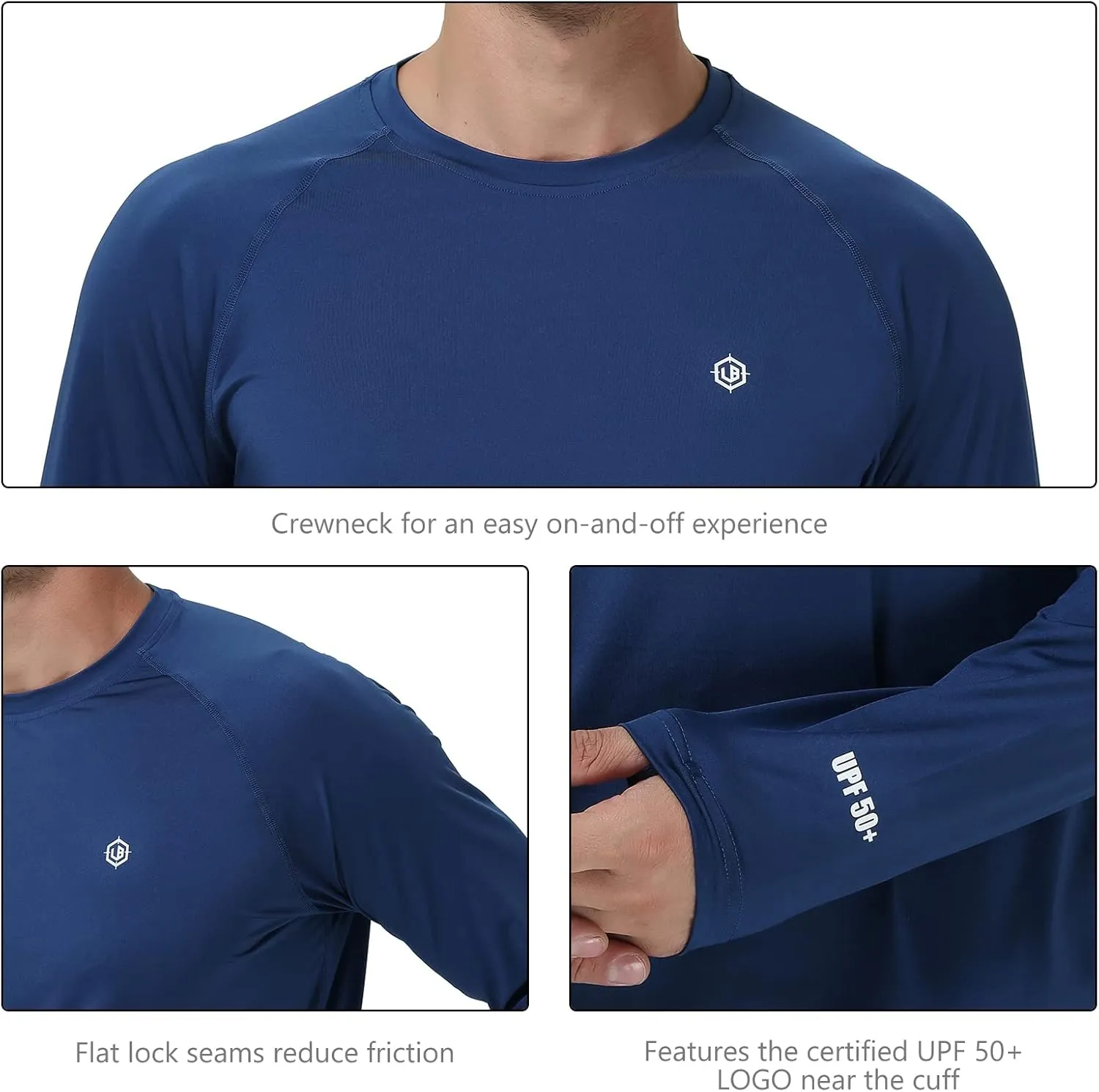 Lightbare Men’s UPF 50  UV Sun Protection Lightweight Long Sleeve T-Shirt Quick Dry for Outdoor Hiking Running
