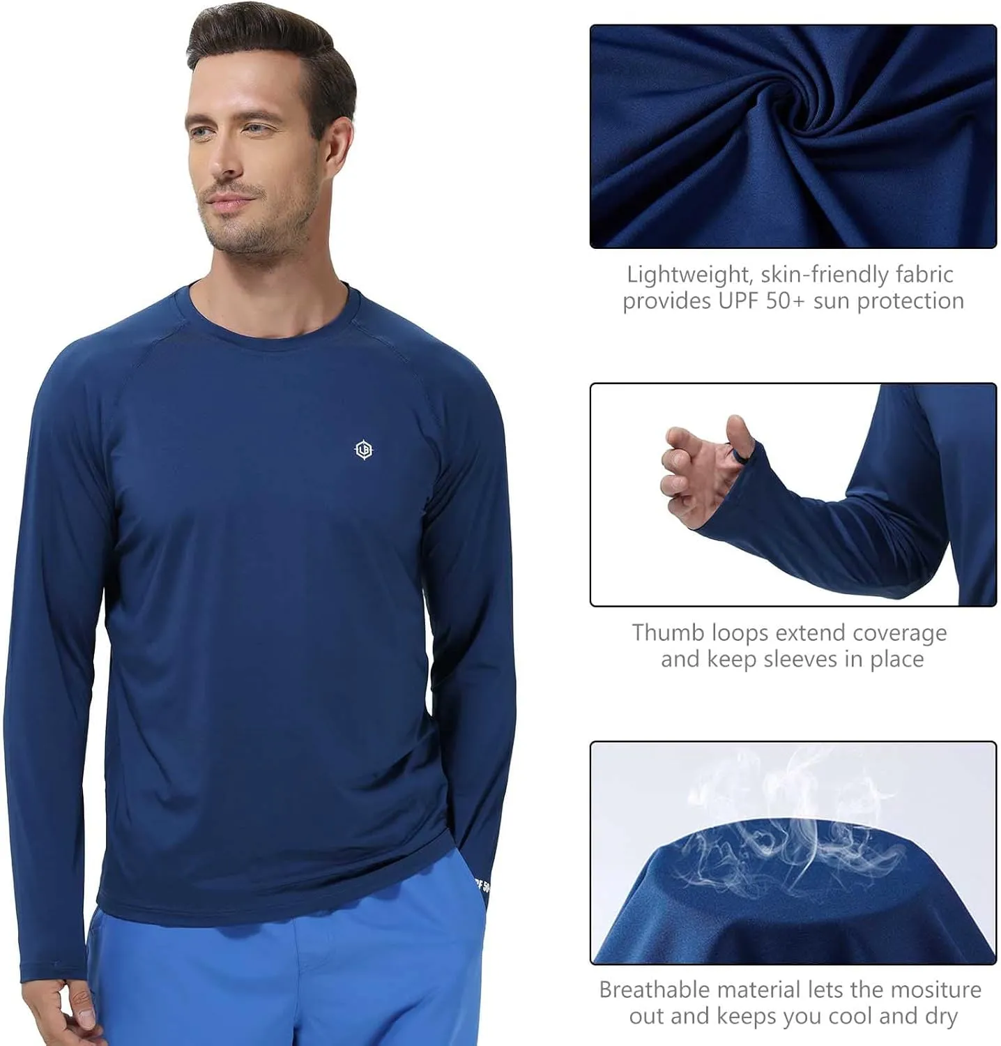 Lightbare Men’s UPF 50  UV Sun Protection Lightweight Long Sleeve T-Shirt Quick Dry for Outdoor Hiking Running