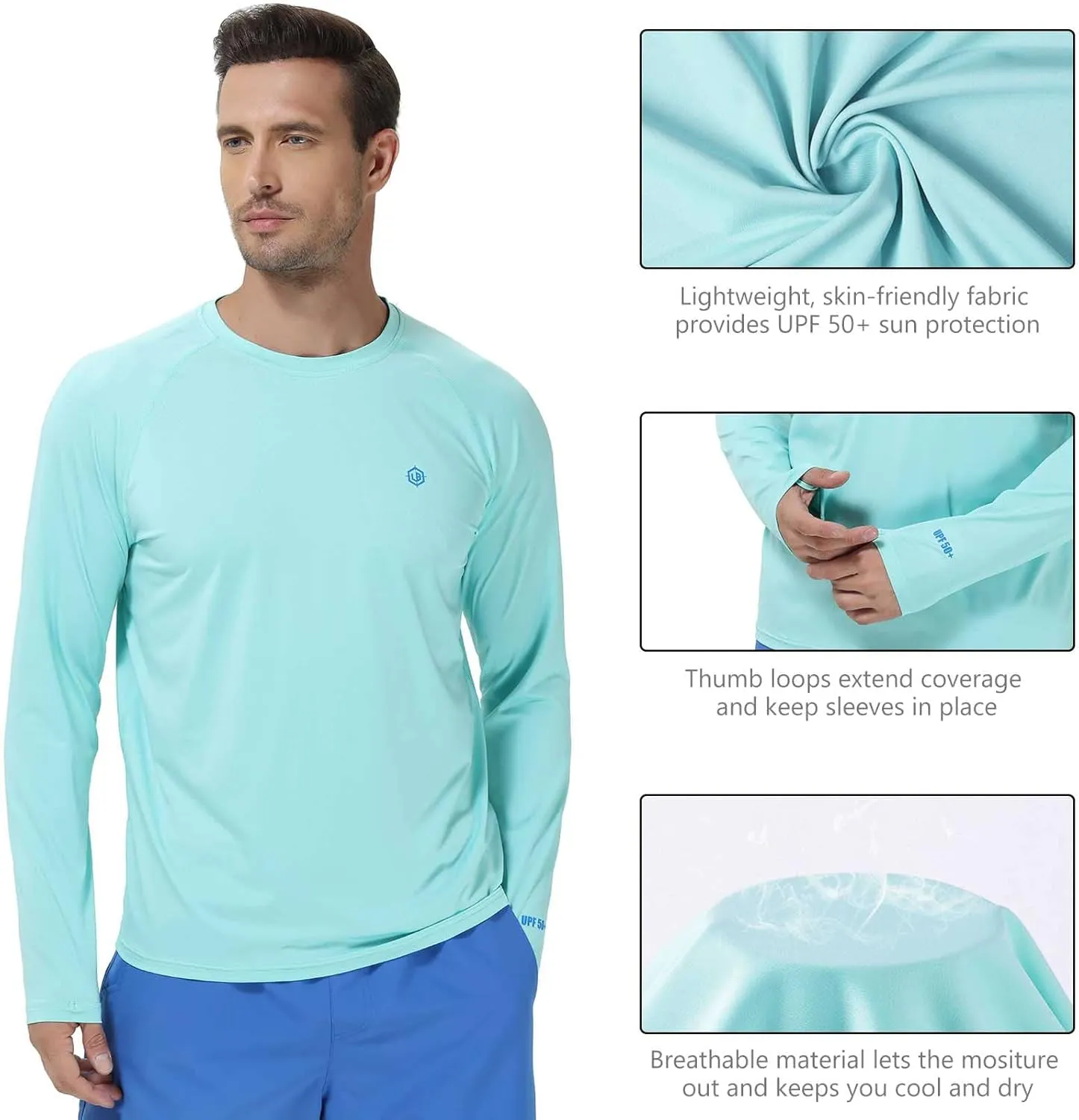 Lightbare Men’s UPF 50  UV Sun Protection Lightweight Long Sleeve T-Shirt Quick Dry for Outdoor Hiking Running