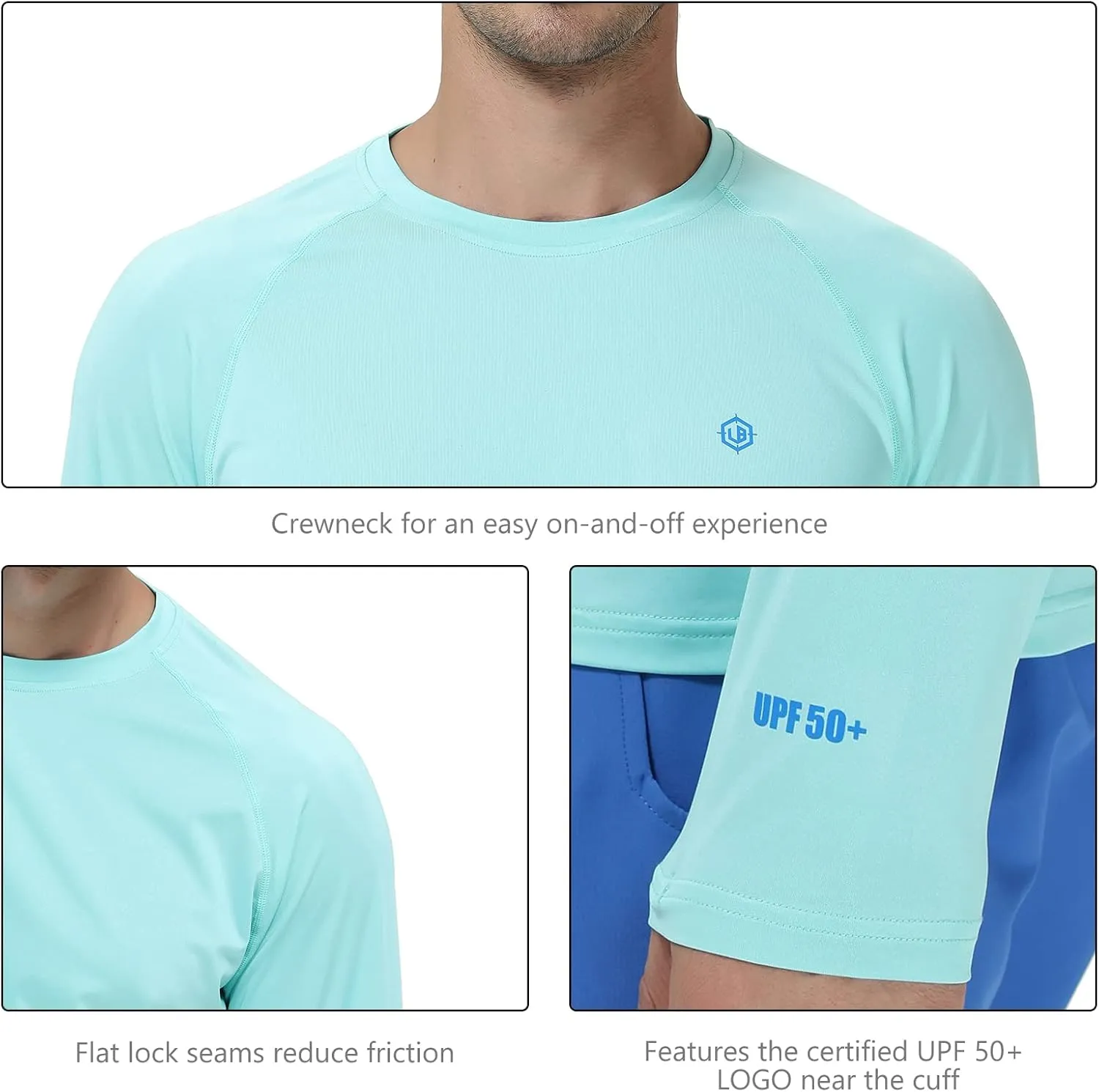 Lightbare Men’s UPF 50  UV Sun Protection Lightweight Long Sleeve T-Shirt Quick Dry for Outdoor Hiking Running