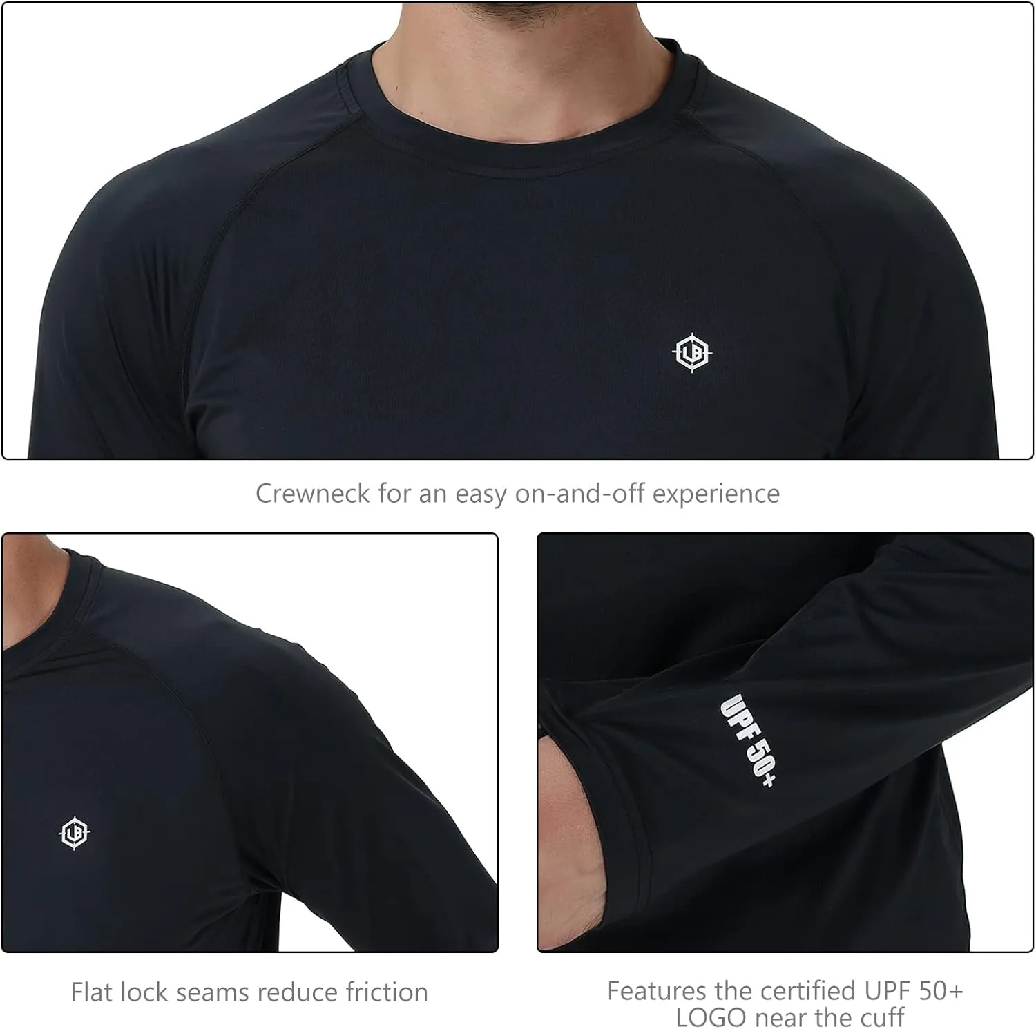Lightbare Men’s UPF 50  UV Sun Protection Lightweight Long Sleeve T-Shirt Quick Dry for Outdoor Hiking Running