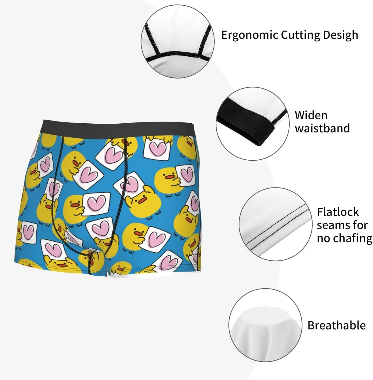 Lovely Duck Print Boxer Briefs For Men Breathable Underwear-