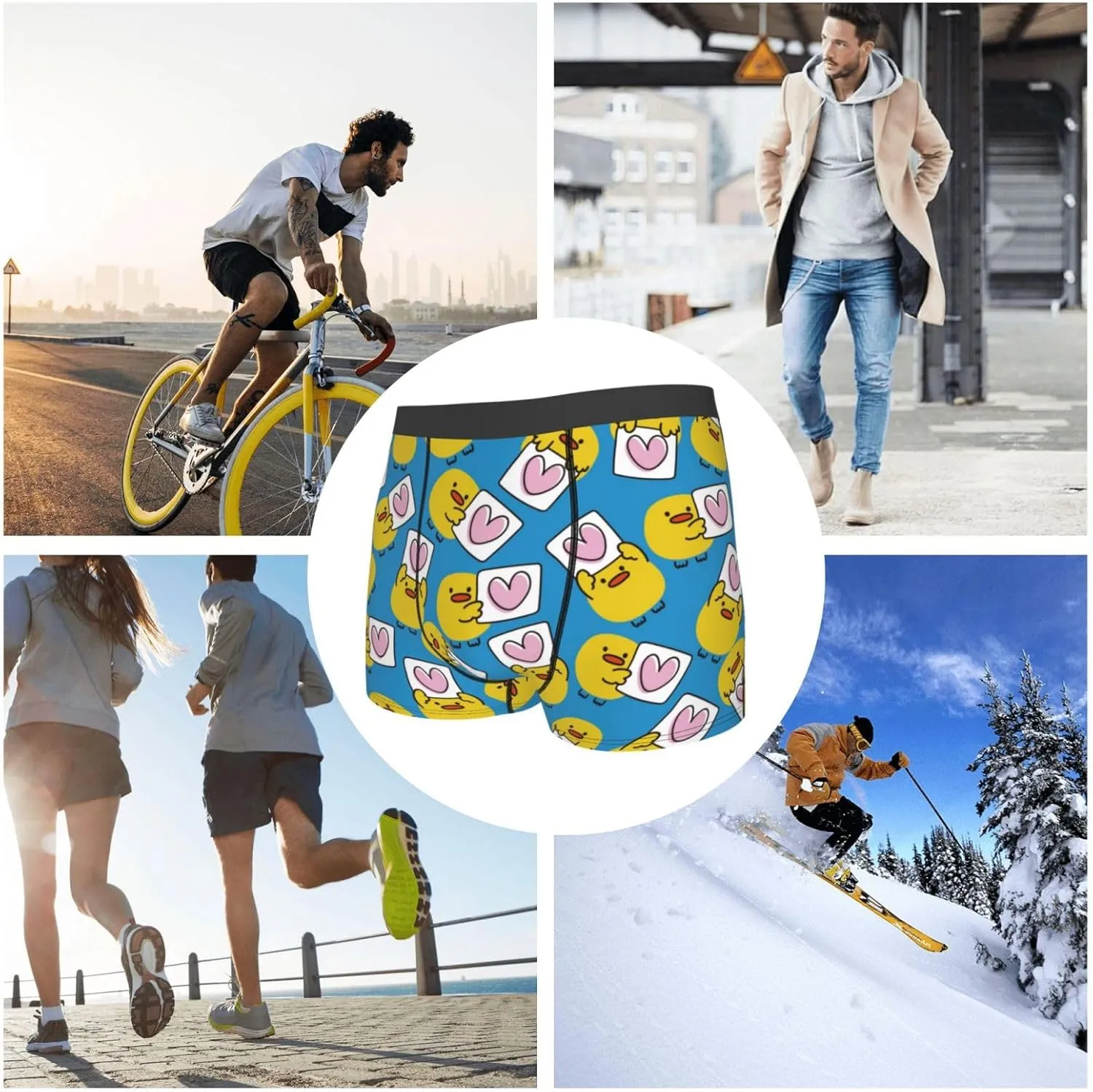 Lovely Duck Print Boxer Briefs For Men Breathable Underwear-