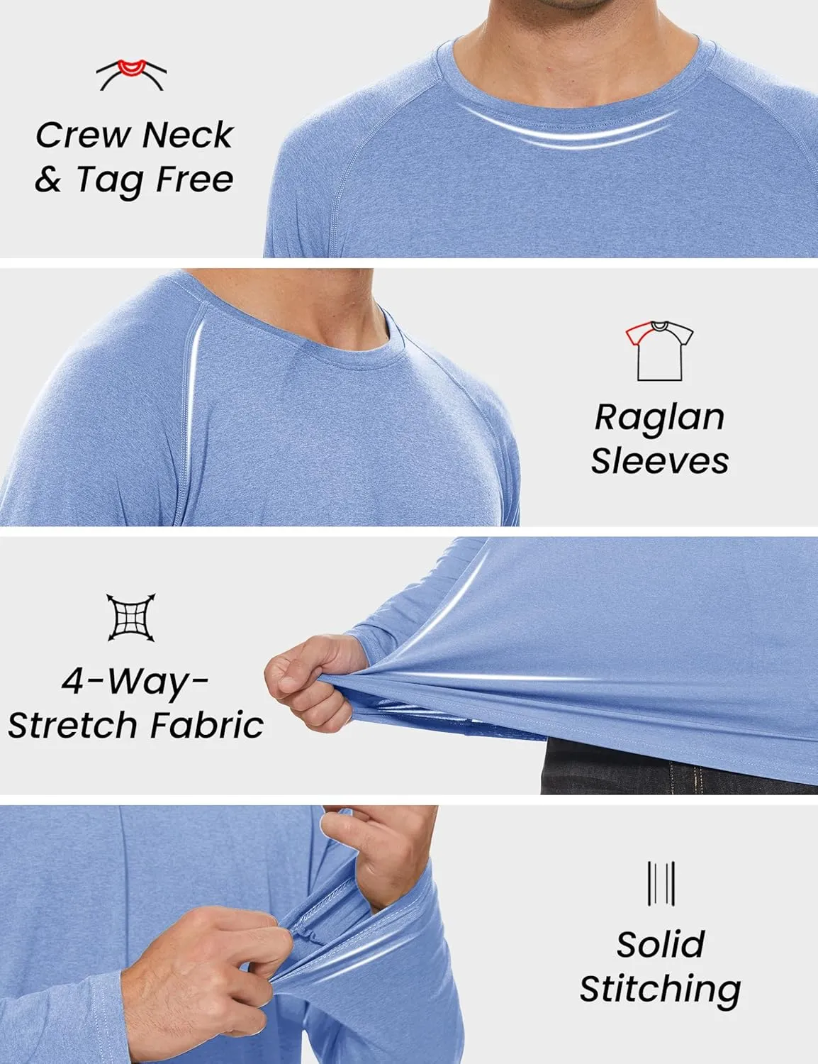 MAGCOMSEN Men's Long Sleeve Shirt Quick Dry UPF 50  Sun Protection Lightweight T-Shirt Athletic Workout Fishing Tee