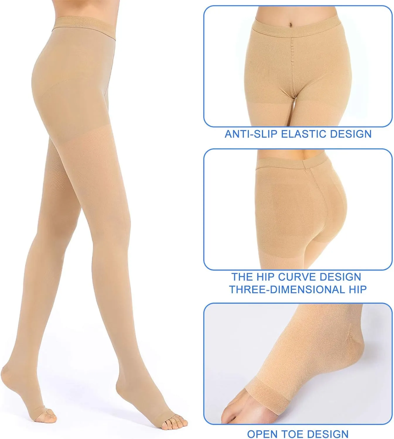 Medical Compression Pantyhose for Women & Men, 20-30mmHg Compression Stockings