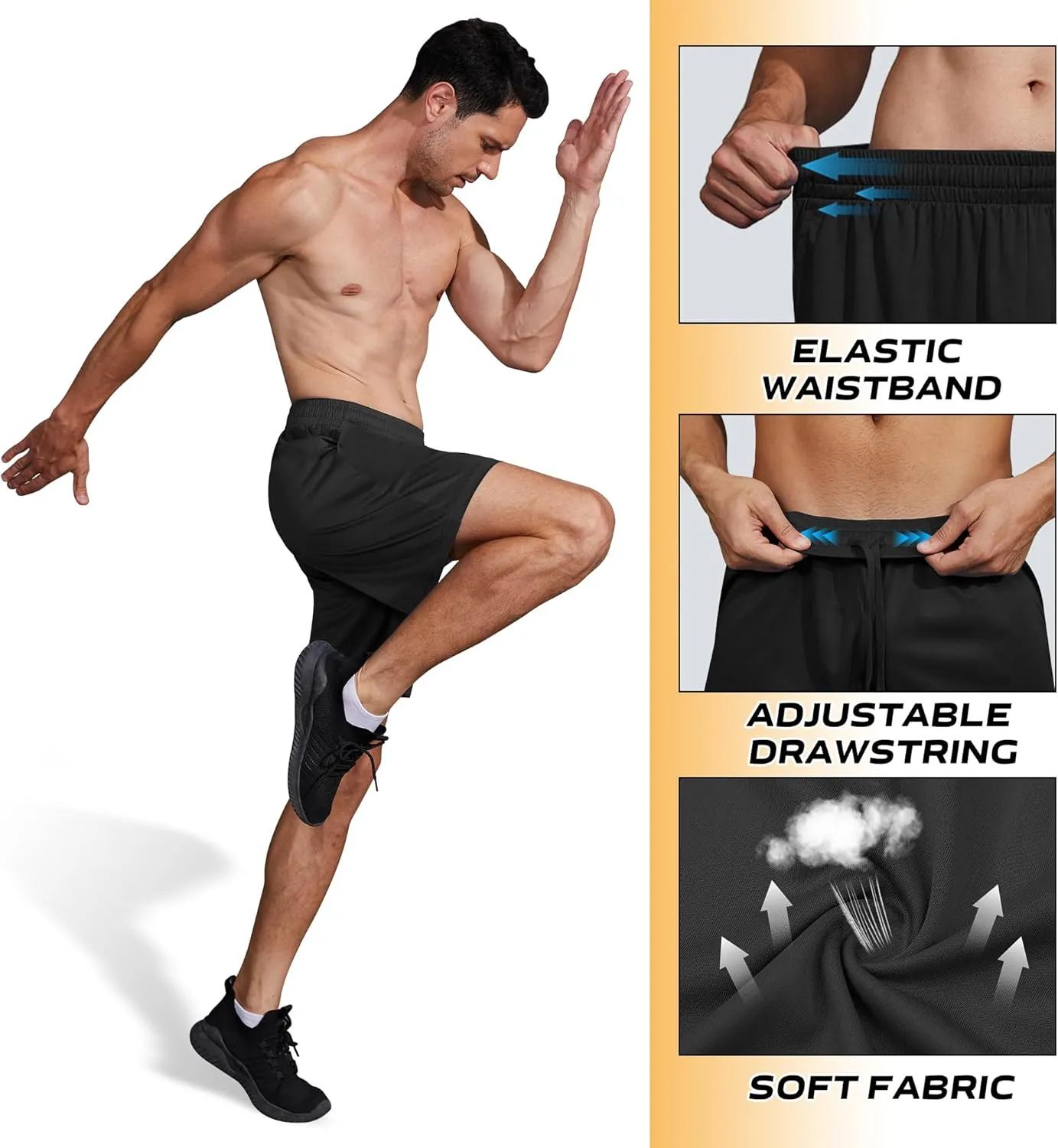 Men Athletic Shorts Inseam 7" Basketball Gym Running Shorts with Pockets and Elastic Waistband Quick Dry