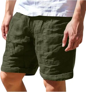 Men Beach Shorts with Pockets Casual Summer Shorts Drawstring Elastic Waist Shorts Loose Cotton Shorts Lounge Shorts