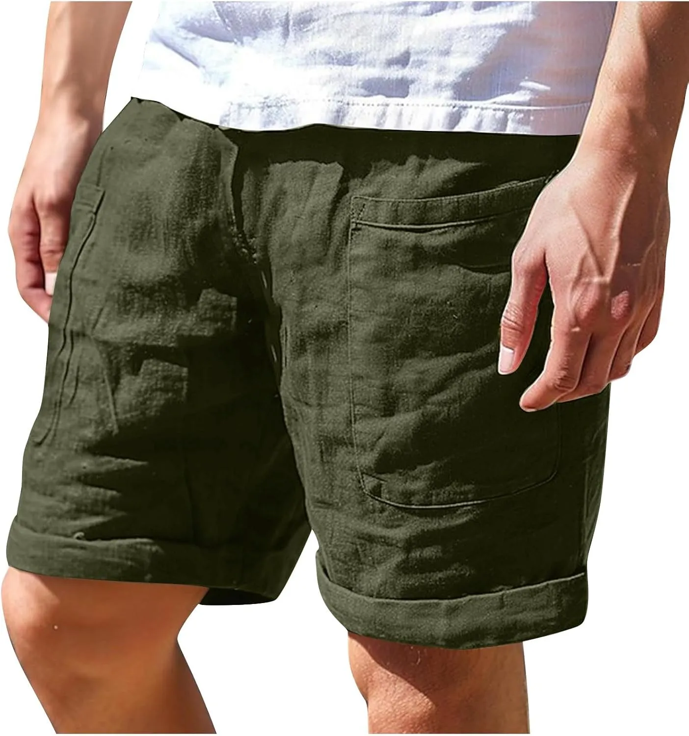 Men Beach Shorts with Pockets Casual Summer Shorts Drawstring Elastic Waist Shorts Loose Cotton Shorts Lounge Shorts