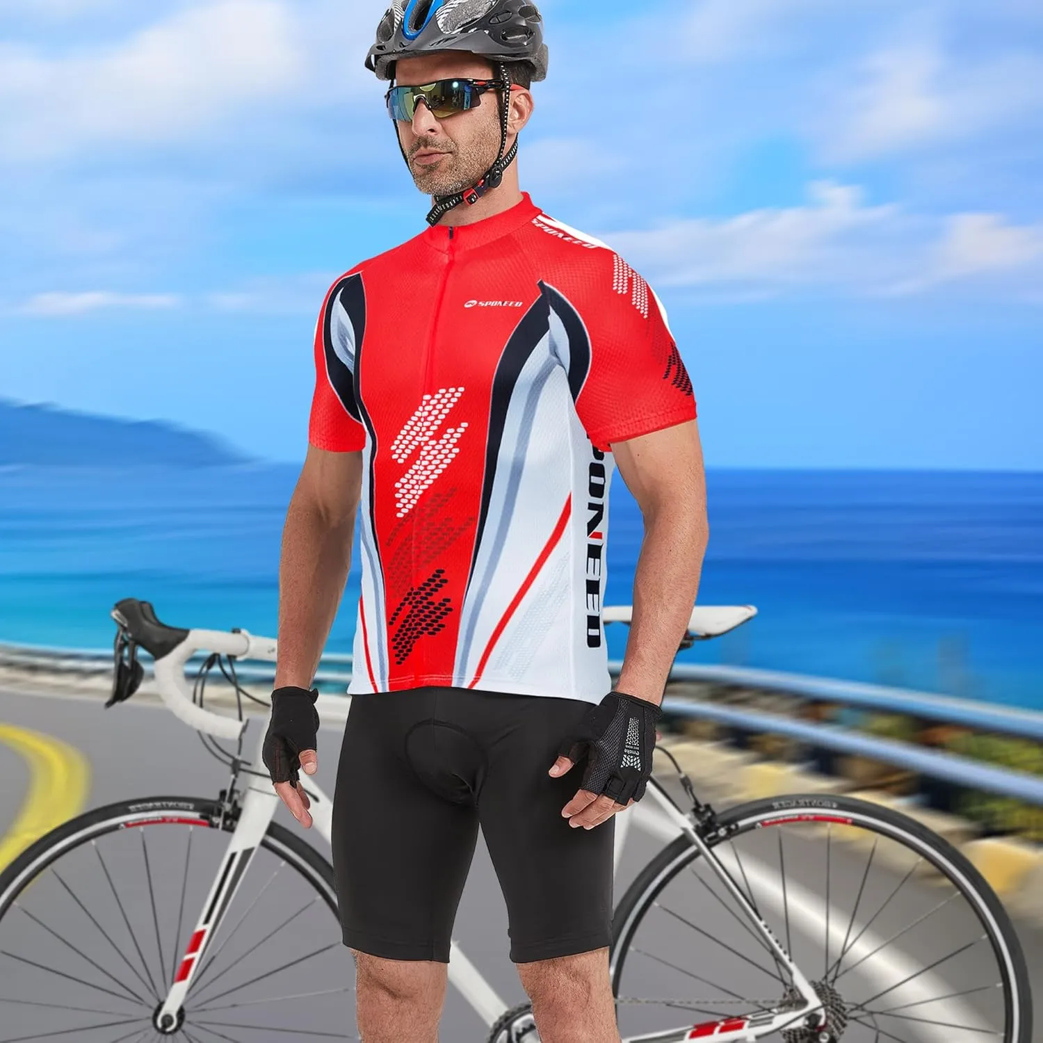 Men Bike Jersey Short Sleeve Road Cycling Shirts Biking Tops Moisture Wicking