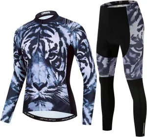 Men Cycling Clothing Set Long Sleeve Jacket Road Bike Jersey Kit Bicycle Shirt Tops Gel Padded Reflective Tights Pants