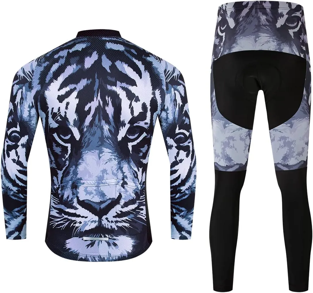 Men Cycling Clothing Set Long Sleeve Jacket Road Bike Jersey Kit Bicycle Shirt Tops Gel Padded Reflective Tights Pants
