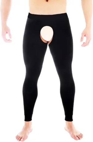 Men Thermal Underwear Bottoms with Open Front Leggings Tights Slim Fit Stretchy Long Johns Compression Pants