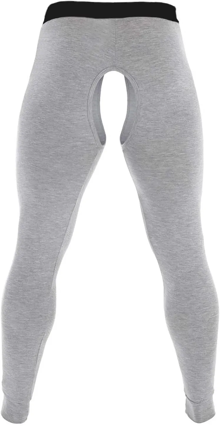 Men Thermal Underwear Bottoms with Open Front Leggings Tights Slim Fit Stretchy Long Johns Compression Pants