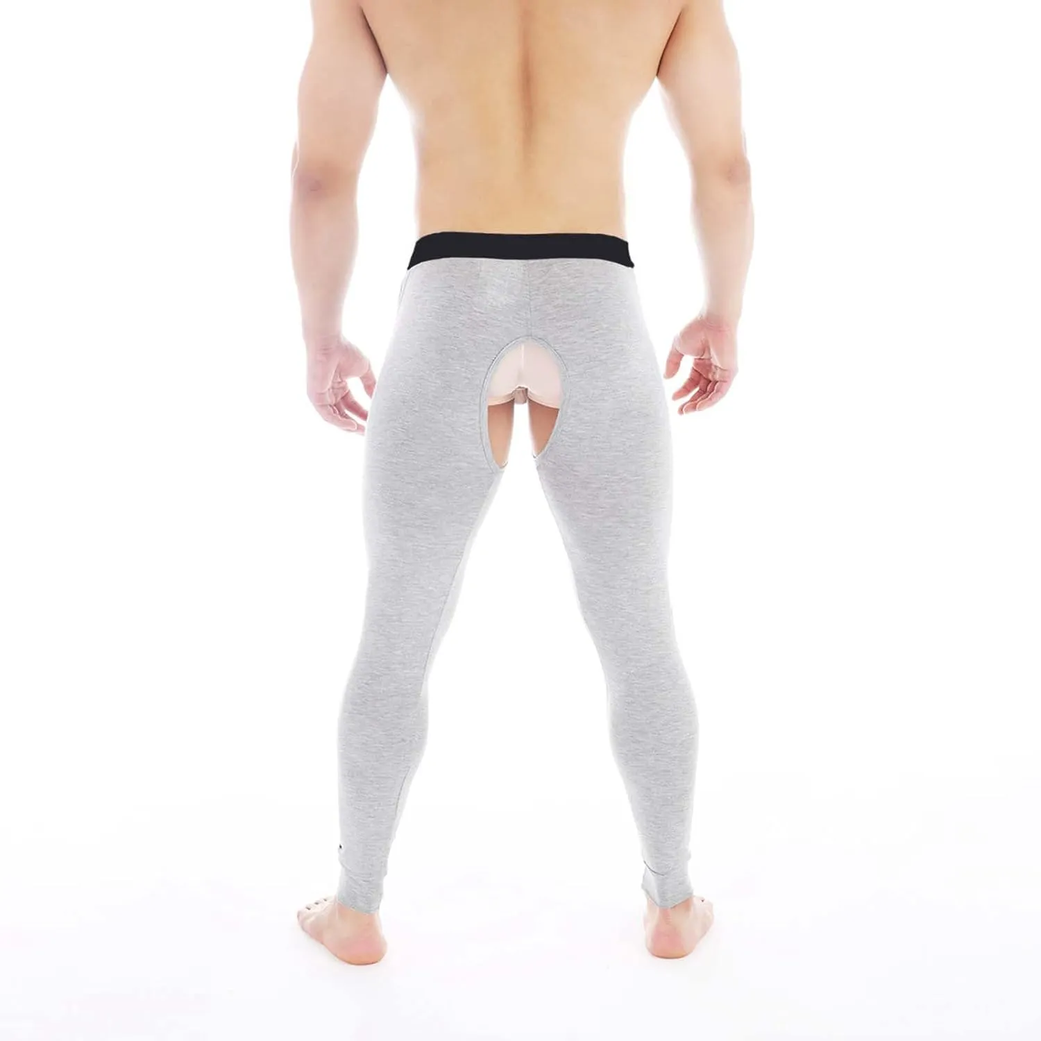 Men Thermal Underwear Bottoms with Open Front Leggings Tights Slim Fit Stretchy Long Johns Compression Pants