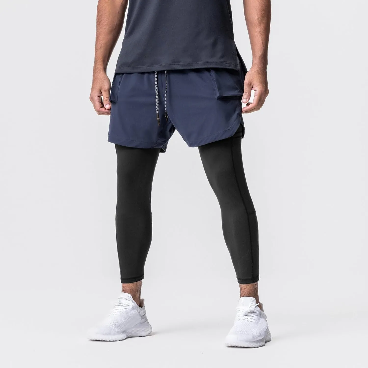 Men's 2 in 1 Running Pants Compression Athletic Pants Tights Quick Dry Workout Gym Active Shorts with Zipper Pockets
