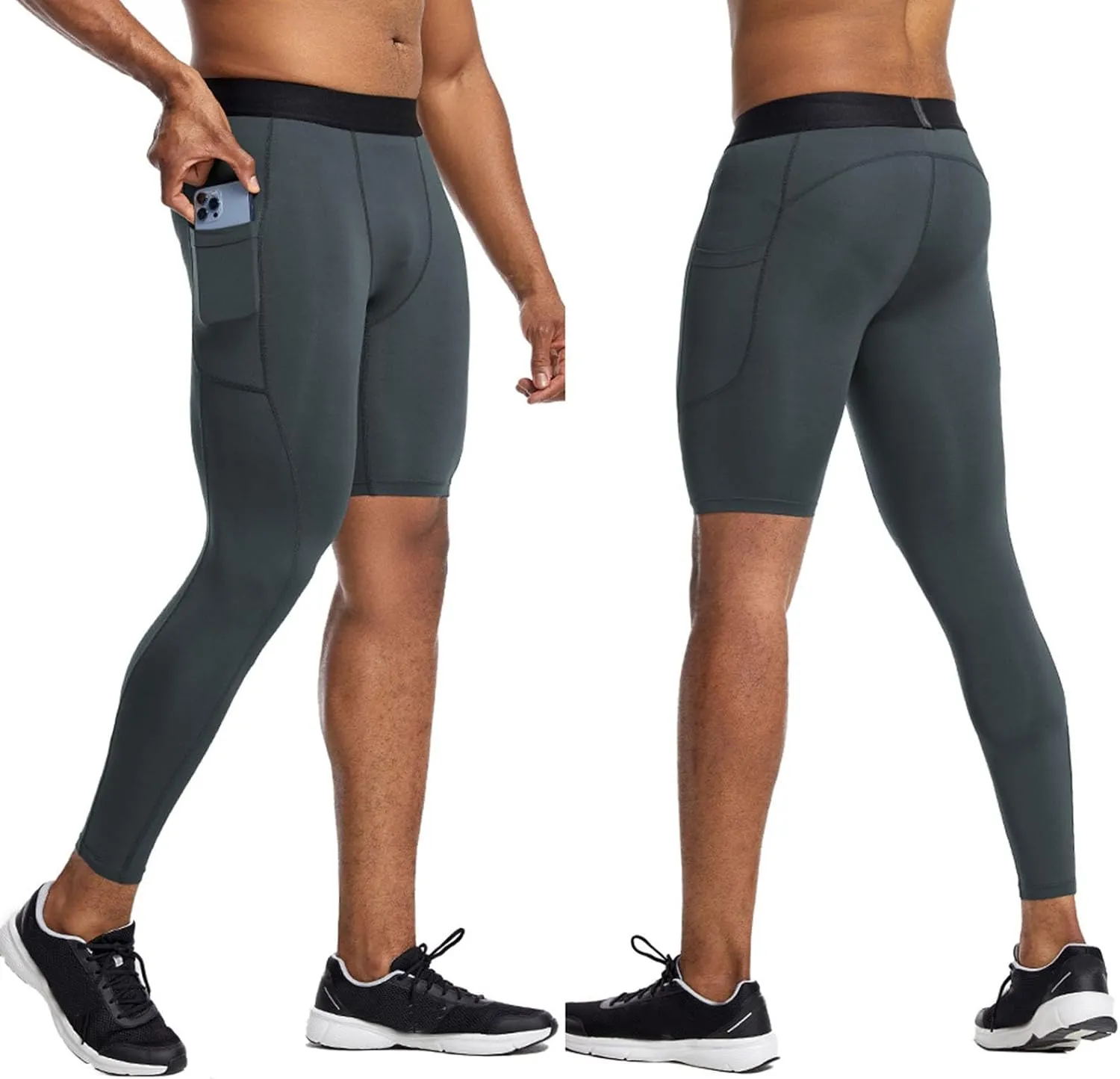Men's 3/4 One Leg Compression Tights Single Leg Basketball Compression Pants Leggings Base Layer for Athletic Jogger