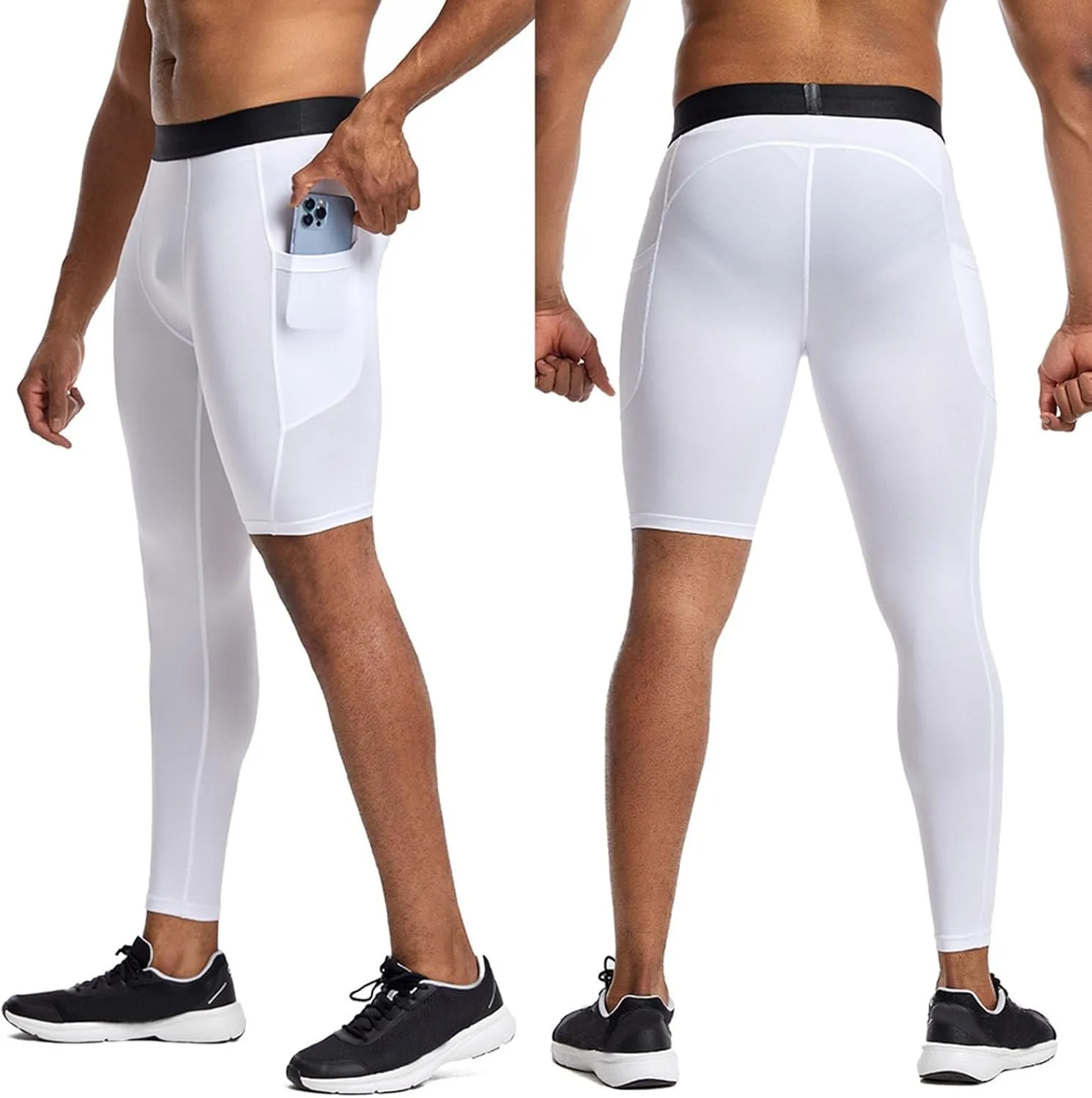 Men's 3/4 One Leg Compression Tights Single Leg Basketball Compression Pants Leggings Base Layer for Athletic Jogger