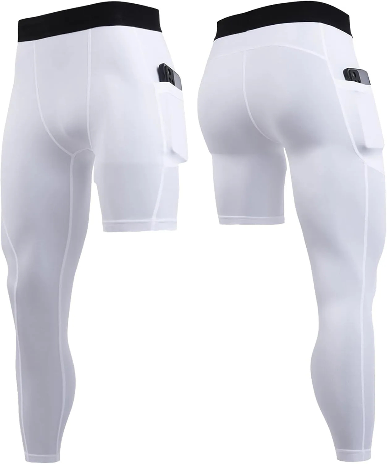 Men's 3/4 One Leg Compression Tights Single Leg Basketball Compression Pants Leggings Base Layer for Athletic Jogger