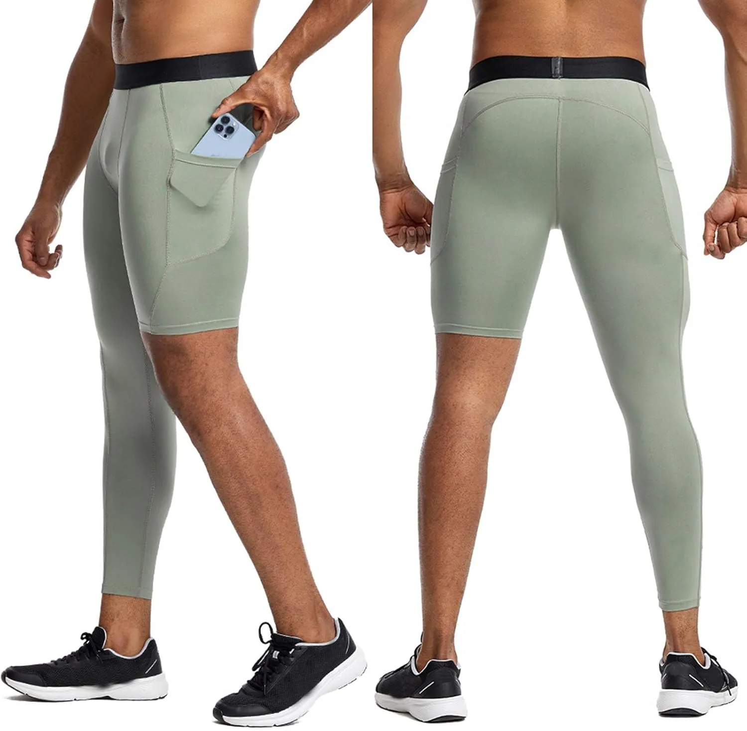 Men's 3/4 One Leg Compression Tights Single Leg Basketball Compression Pants Leggings Base Layer for Athletic Jogger